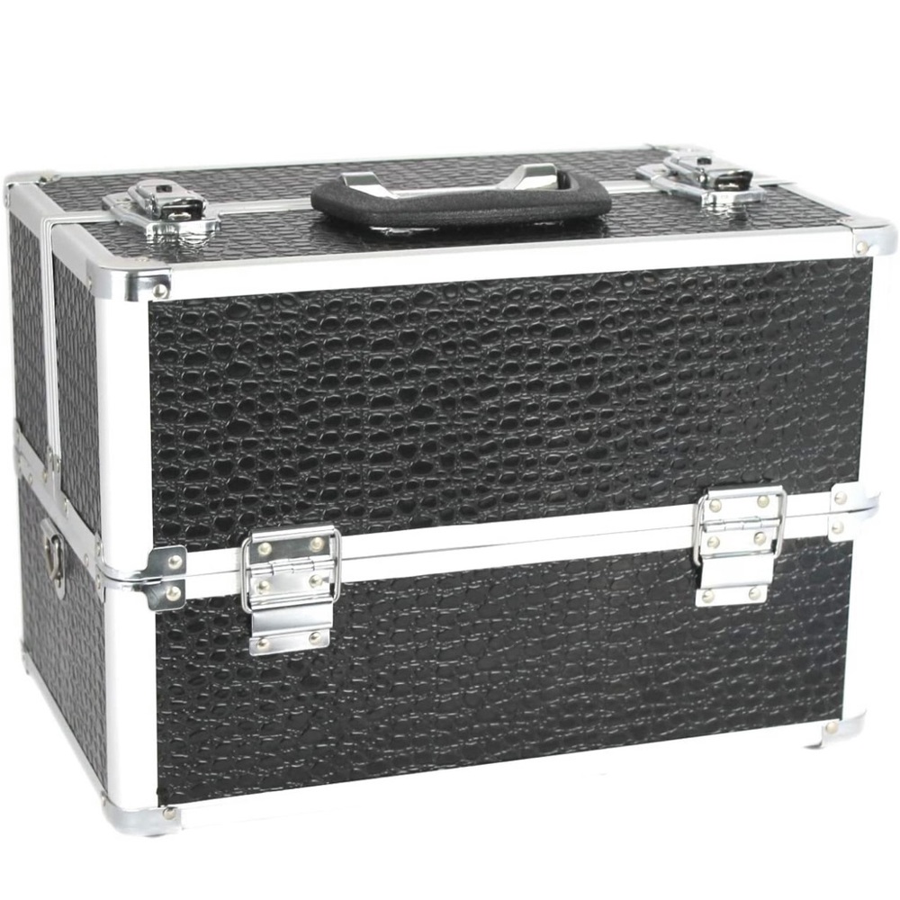 POINSETTIA Aluminium Cosmetic Makeup Train Case - With Dividers 36x23x25cm Black